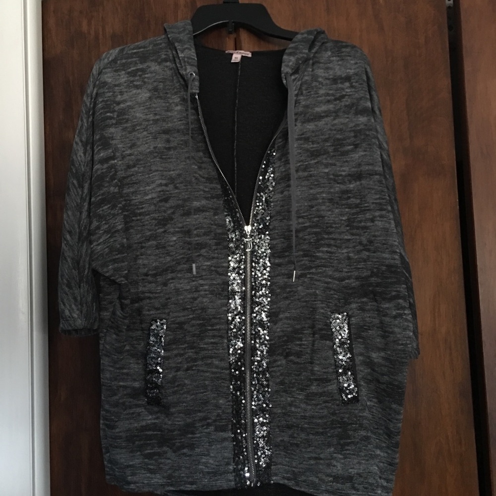 Juicy Couture 3/4 Sleeve Sequin Zip Up Hoodie